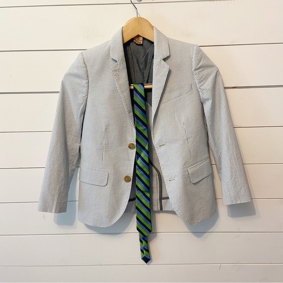 Crewcuts Boys Seersucker Ludlow Blazer Jacket and Silk Stripped Tie Combo Size 8 - Picture 1 of 9